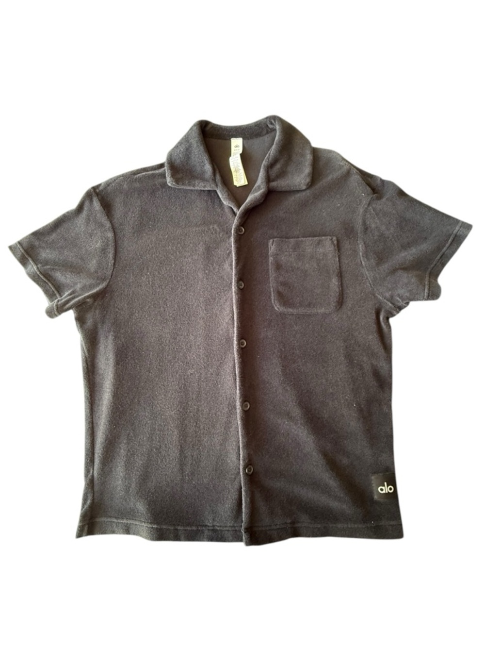 ALO Yoga Men's Black Short-Sleeve Terry Button-Down Shirt